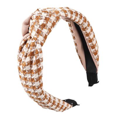 China Korean Fashion Custom Wide Check Colored Plaid Hair Hoop Tied Hair Bands Cloth Headband For Women for sale