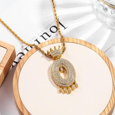 China FASHIONABLE Hiphop Jewelry Custom Cubic Zircon Crown Name Initial Drip Letters Pendant Necklaces For Women Men for sale