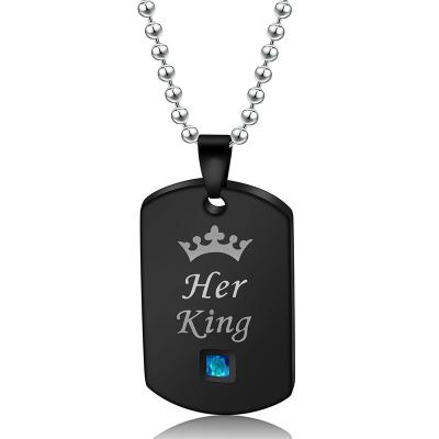 China New Fashion Men Women Black Titanium Steel Necklace Couples Necklace Romantic King And Queen Stainless Steel Pendant Necklaces for sale