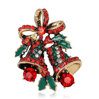 China Multi Colored Crystal Rhinestone Christmas Element Jingle Bells Brooch Vintage Holiday Exquisite Accessories Zinc Alloy Brooch Pin for sale