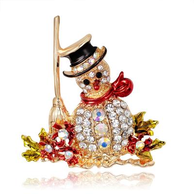 China Wholesale Zinc Alloy Christmas Gifts Jewelry Decoration Metal Zinc Alloy Brooch And Rhinestone Snowman For Kids for sale