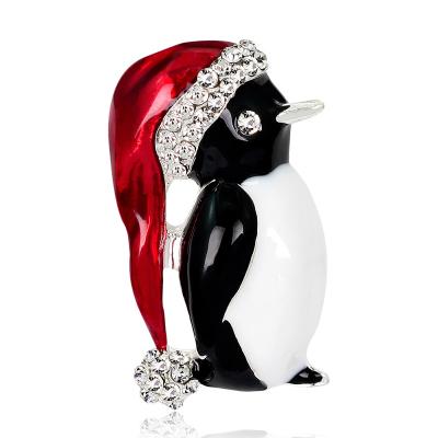 China Holiday Decoration Accessories Scarf Hat Zinc Alloy Custom Lapel Pins Cute Little Penguin Christmas Corsage Shoulder Brooch Pin for sale