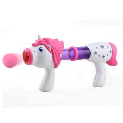 China EPT Toys Plastic Burst Sells Popular Horse Sandblaster Kids Throw Girl Air Shooting Handheld Gun for Kid with 10 Foam Balls for sale