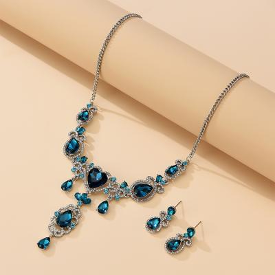 China TRENDY Bridal Two Piece Jewelry Set Blue Necklace And Earrings Sets for sale