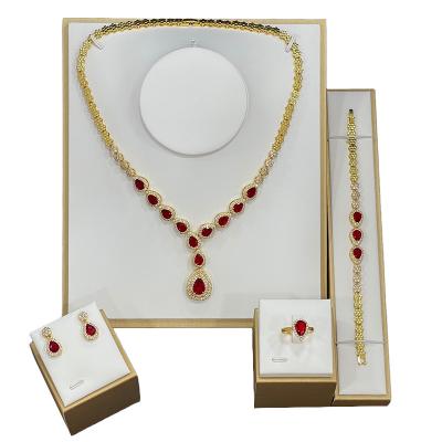 China FASHIONABLE Premium Waterdrop Copper Micro Set Bridal Zircon Dinner Jewelry Set for sale