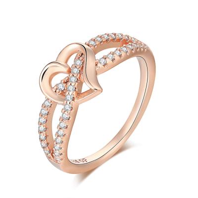 China Romatic Elegant Heart Shaped Zircon Micro Set Real Gold Plated Wedding Engagement Ring for sale