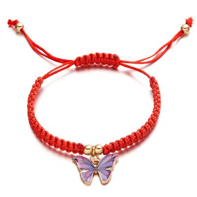 China Vintage Handwoven Red Butterfly Adjustable Pendant String Bracelet for sale