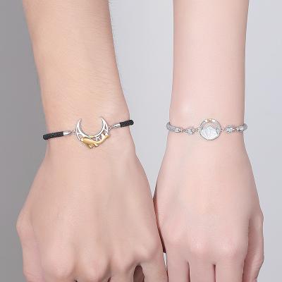 China Custom 925 Shell Couple Bracelet Sterling Silver Romantic Leather Bracelet Set for sale