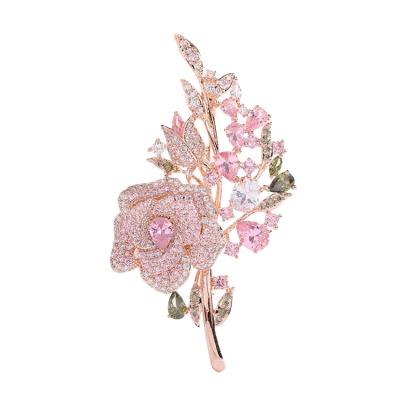 China Luxury Micro Color Zircon Temperament Flower Zircon Pin Brooch Evening Dress Accessories Inlaid Jewelry for sale