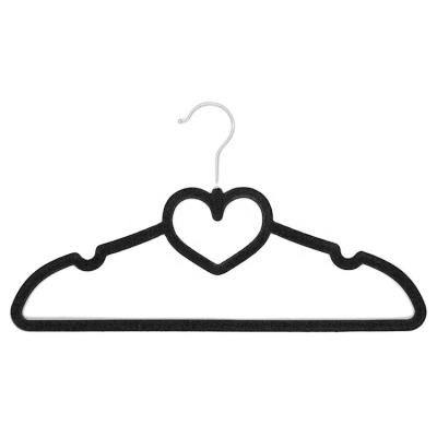 China Wholesale non-slip tending hot heart shape assembled household non-slip hanger with notch space-saving velvet shirt holder hanger for sale