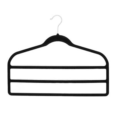 China Wholesale High Quality Non-Slip Flocking Multi-Functional Flocking Multi-Layer Space Saving Storage Rack Pants Racks Velvet Hanger for sale