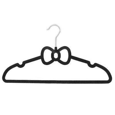 China Newest Hot Selling Non-slip Flocked Plastic Hanger With Notch Household Velvet Clothes Rack Hanger Butterfly Shape for sale