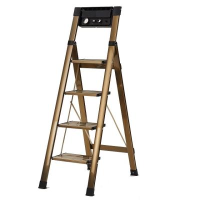 China Folding Ladders TULING 4 Step Aluminum Folding Ladders with Project Ladder Top Bracket Lightweight Aluminum Portable Folding Stairs for sale