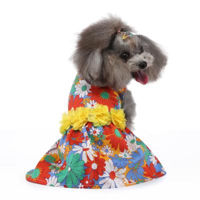 China New Summer Viable Flower Printing Dog Dress Pet Clothes For Birthday Party Doggie Sunbathing Puppy for sale