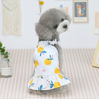 China Summer Viable Fruits Print White Sleeveless Dog Dresses Cute Dog Clothes for sale