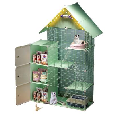 China DIY Breathable Cat Villa Wire Mesh Cage For Pet Mansion Cage 3 Layer Pet Cage for sale