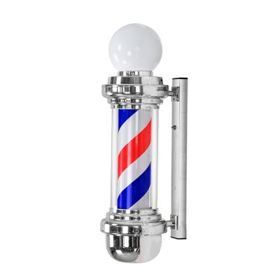 China Outdoor Waterproof Rotating Barber Shop Barber Shop Sign Pole Stripes Barber Lamp Custom Barber Pole Chrome Dish Waterproof Salon Top Sign for sale