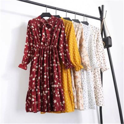 China Summer Korean Breathable Chiffon Women Dress Vintage Ladies Sheath Long Elegant Floral Boho Office Dress Vestidos Clothing 614 for sale