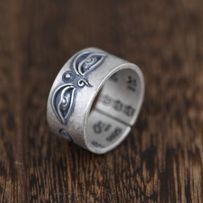 China CLASSIC factory wholesales 925 sterling silver buddhist heart sutra eye opening ring for man and woman for sale