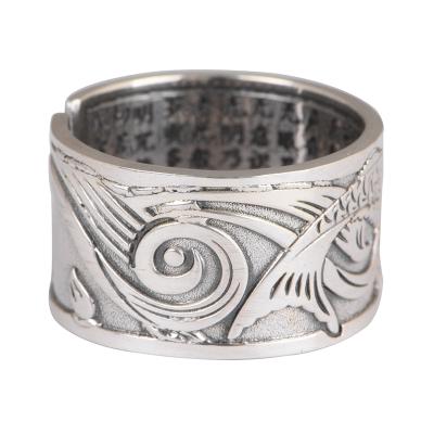 China Real Ethnic 9r For Open Carp Buddhist Pattern Women Scriptures Ring Jewelry Gift Anillos for sale