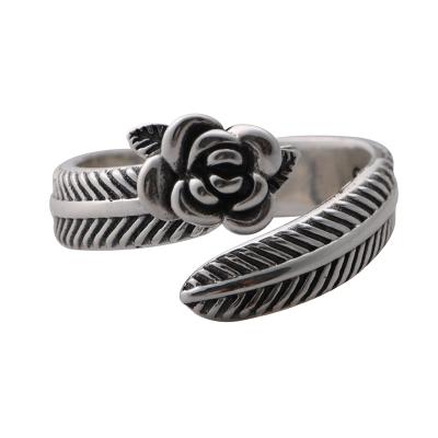 China Wholesale Punk Rings 100% S925 Sterling Silver Retro Rose Feather Jewelry Rings For Men And Women for sale