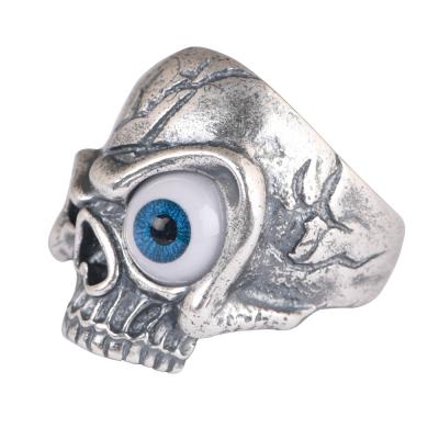 China Wholesale 990 Sterling Silver Retro Personality Hippie Skull Man Jewelry Ring Punk Gift for sale