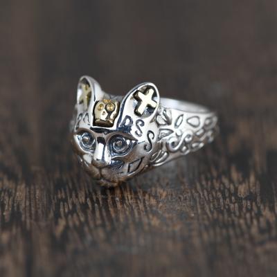 China Punk Wholesale 925 Sterling Silver Retro Hippie Cut Out Leopard Key Snatch Ring For Men And Women for sale