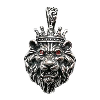 China Real 100% S925 Sterling Silver Men's Retro Hiphop Men's Rock Crown Lion Pendant For Men's Boy for sale