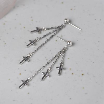 China The punk girl of the real S925 Sterling Silver Fashion women's TRENDY tassel earrings jewelry women cross earrings for sale