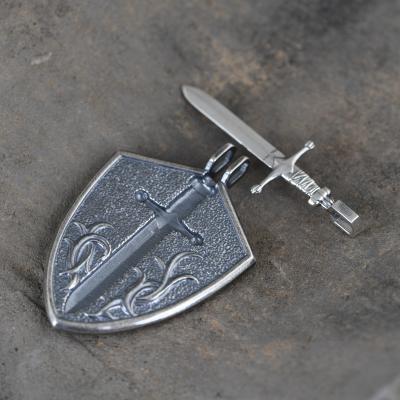 China Wholesale Silver Silver Men's Hiphop Hiphop Hop Shield Sword Men's Jewelry Anillos Pendant S925 Sterling for sale