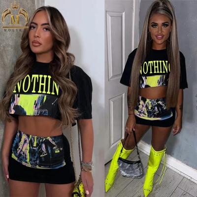 China Anti-Static Designer Women's Sets Summer Shirt Crop Top And Mini Skirts Two Piece Skirts Sets Women Clothing Summer for sale