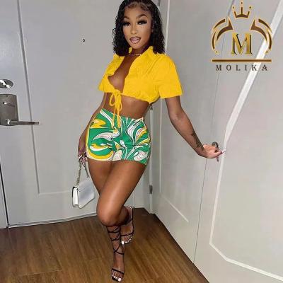 China Breathable High Quality Women Shirt Shorts Set 2 Piece Print Shorts Fits Women Clothing 2022 Crop Top Shirt And Shorts Set Women for sale