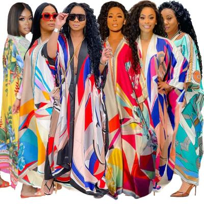 China Hot Sale Fashionable Breathable Plus Size Dress V Neck Casual Women Printing Summer Maxi Dresses Loose Cardigan Women Long Maxi Dresses Casual for sale