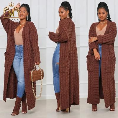 China High quality winter urban women's boutique clothing breathable solid color street wear knitted sweater coat long for elegant women for sale