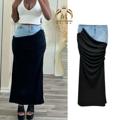 China 2023 Anti-Static Wear Black Casual Denim Skirt Women's Casual Patchwork Long Maxi Denim Skirt For Women Street Wear Skirt for sale