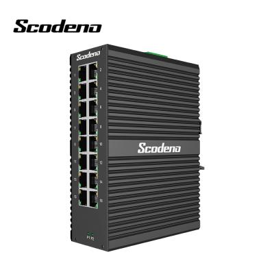 China POE Scodeno IP40 1000Mbps 16 Port Ethernet Left DIN Rail Industrial Controlled Switch for sale