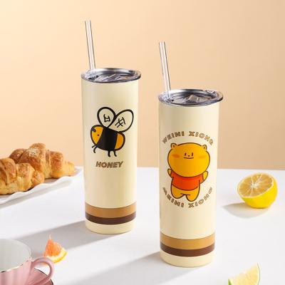 China 20oz Double Tube Straight Tumbler Ultrathin Wall Vacuum Cartoon Water Bottle Viable DIY Sublimation Slimming Cup for sale