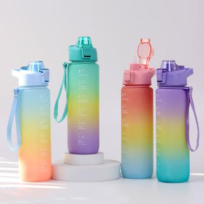 China Factory direct sale new viable colorful gradient 1L water bottle outdoor sports plastic water bottle with rope set for sale