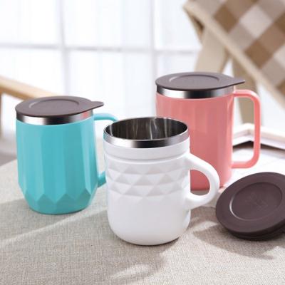 China Viable Factory Direct New Product 304 Double Layer Stainless Steel Coffee Mug With Lid Handle 301-400ml Mug for sale