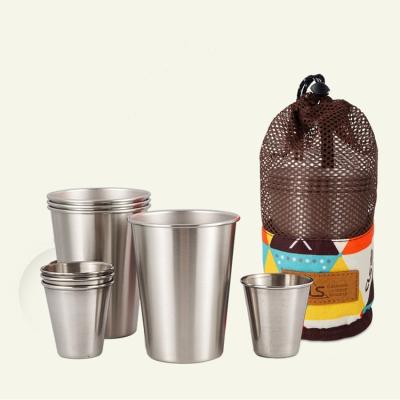 China Viable Factory Direct Outdoor 304 Stainless Steel 8PCS Camping Portable Reusable Coffee Cup Picnic Beverage Beer Cup Mugs Set for sale