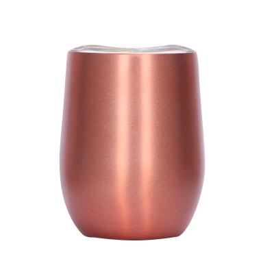 China PORTABLE Portable 12 Oz Insulated Double Wall Stainless Steel Eggshell Wine Tumbler Cups With Lid for sale