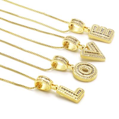 China Vintage Personalized Charm Shiny Cubic Zircon Initial Word 26 Letter Gold Initial Letter Pendant Charms CZ Letter Necklace for sale