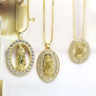 China TRENDY 2021 Gold Plated CZ Micro Pave Virgin Mary Religious Chain Necklace Women Christian Jewelry Medal Pendant Necklace Mother Charms for sale