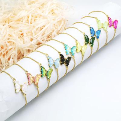 China Water-saving Gold Plated Adjustable Jewelry Trendy Butterfly Bracelet 18K Fashion Women's Crystal Micro Inlaid Zircon Set 11 Color for sale