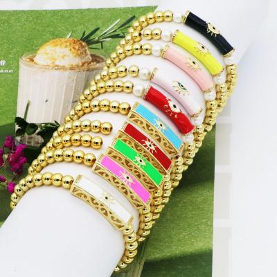 China Wholesale Cheap FASHIONABLE Turkish Zircon Evil Eyes 18k Gold Plating Color Enamel Price Brass Beads Bracelet for sale