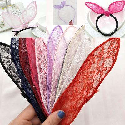 China Cute Hair Ornaments Circle Hair Bow Lace Hairpin Ears Material Rabbit Buckle Main Accessories for sale