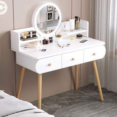 China Bedroom Foldable Smart Radio Dressing Table Mirror LED Makeup Vanity Furniture Princess Filling Vanity for sale