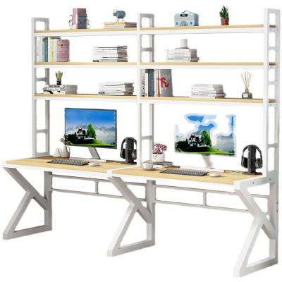 China Built-in Computer Desk Home Office Extendable Double Shelf Learning Office Bookcase Desk for sale