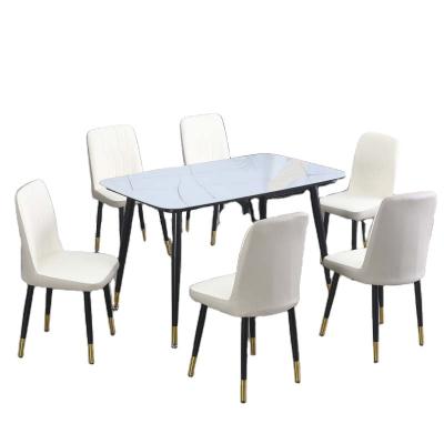 China Cheap set of regular modern style marble tea table and velvet chairs furniture dining tables for sale