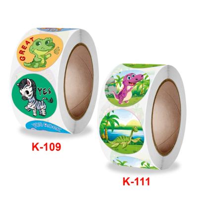 China 1inch 500 Pcs Waterproof High Quality Adhesive Round Animal Cartoon Label Stickers for sale